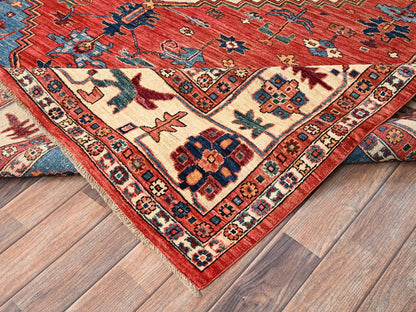 Red 7'11" x 9'9" Heriz Hand knotted Wool Rug - Sku: O01595