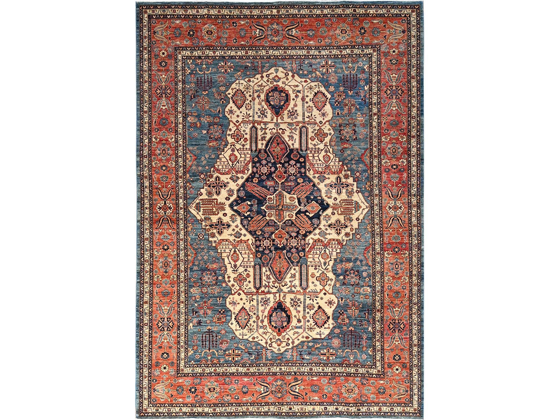 Blue 10'2" x 14'6" Tribal & Geometric Hand knotted Wool Rug - Sku: O01600