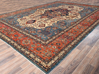 Blue 10'2" x 14'6" Tribal & Geometric Hand knotted Wool Rug - Sku: O01600