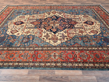 Blue 10'2" x 14'6" Tribal & Geometric Hand knotted Wool Rug - Sku: O01600
