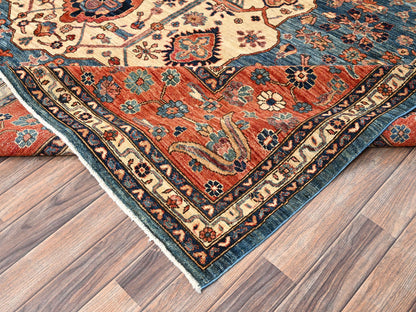 Blue 10'2" x 14'6" Tribal & Geometric Hand knotted Wool Rug - Sku: O01600