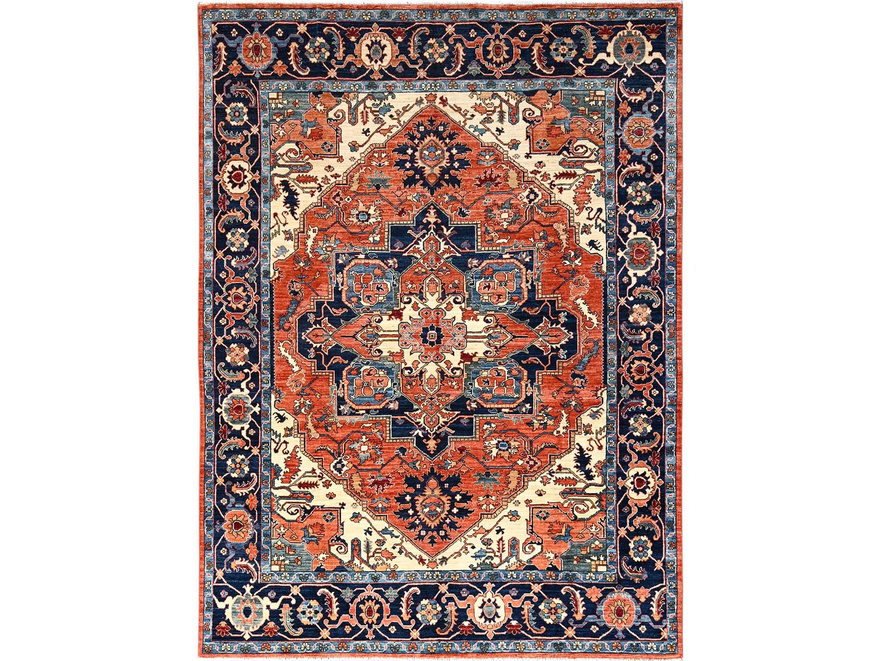 Orange 8'0" x 10'10" Heriz Hand knotted Wool Rug - Sku: O01605