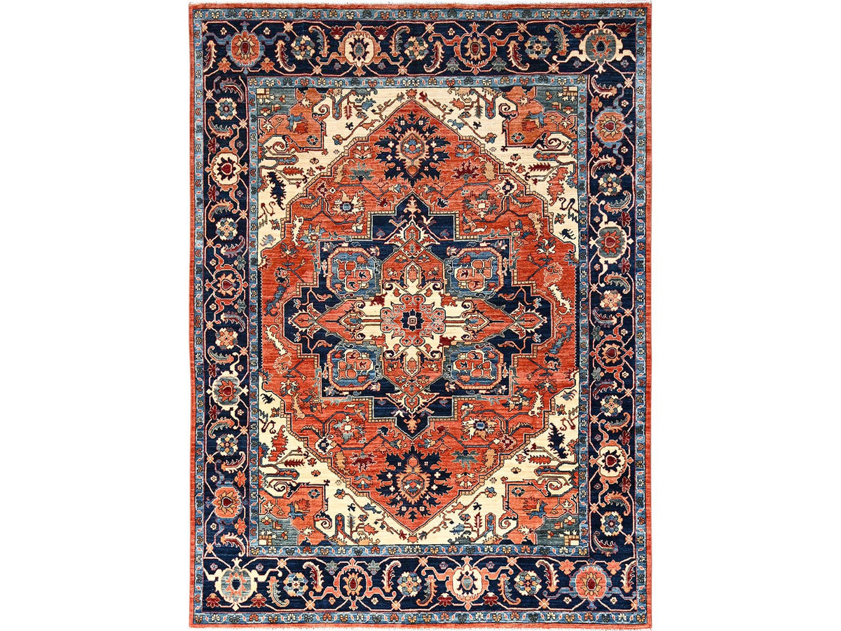 Heriz Heriz hand-knotted wool rug in Orange & Midnight Blue, 8' x 10'10" — SKU O01605