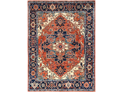 Heriz Heriz hand-knotted wool rug in Orange & Midnight Blue, 8' x 10'10" — SKU O01605