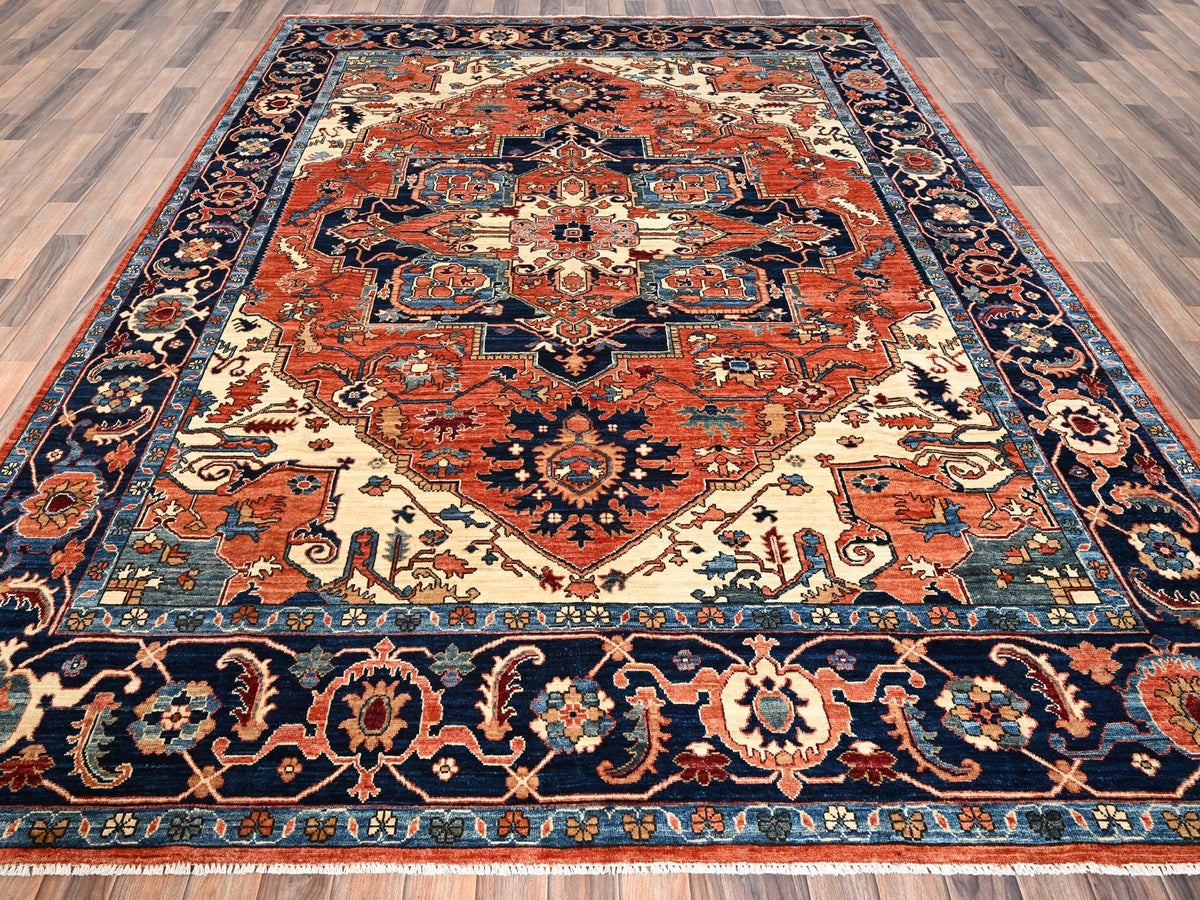 Heriz Heriz hand-knotted wool rug in Orange & Midnight Blue, 8' x 10'10" — SKU O01605 (view 2)