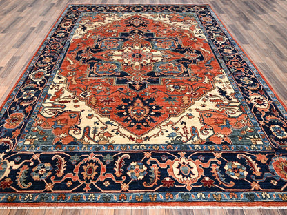 Heriz Heriz hand-knotted wool rug in Orange & Midnight Blue, 8' x 10'10" — SKU O01605 (view 2)