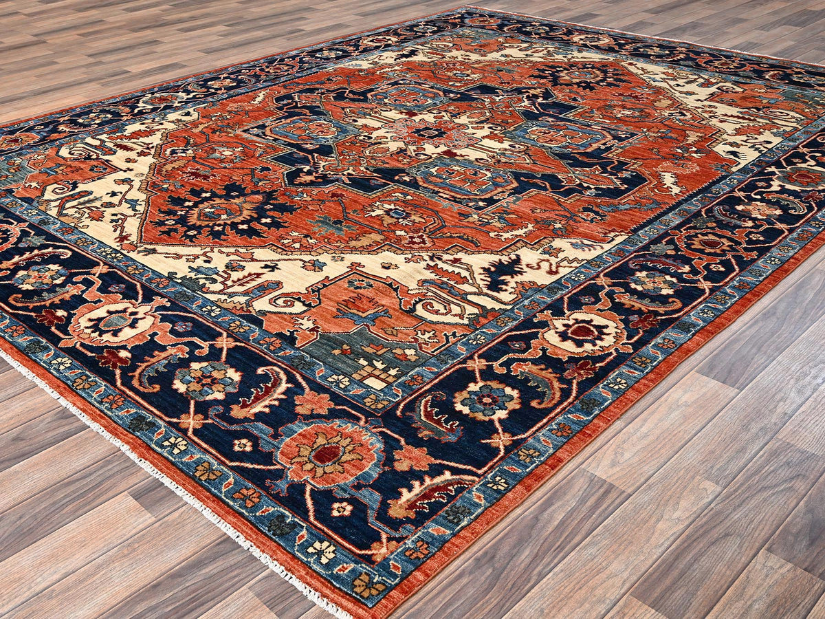 Heriz Heriz hand-knotted wool rug in Orange & Midnight Blue, 8' x 10'10" — SKU O01605 (view 3)