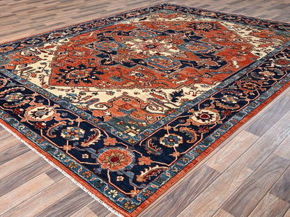 Heriz Heriz hand-knotted wool rug in Orange & Midnight Blue, 8' x 10'10" — SKU O01605 (view 3)