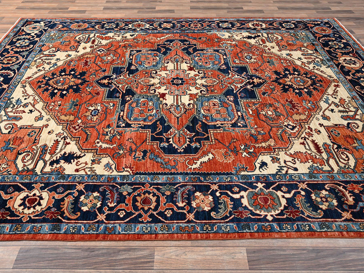Heriz Heriz hand-knotted wool rug in Orange & Midnight Blue, 8' x 10'10" — SKU O01605 (view 4)