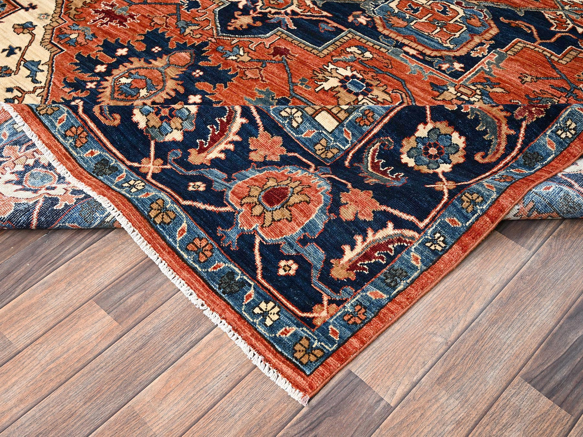 Heriz Heriz hand-knotted wool rug in Orange & Midnight Blue, 8' x 10'10" — SKU O01605 (view 7)