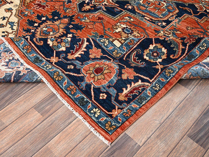Heriz Heriz hand-knotted wool rug in Orange & Midnight Blue, 8' x 10'10" — SKU O01605 (view 7)