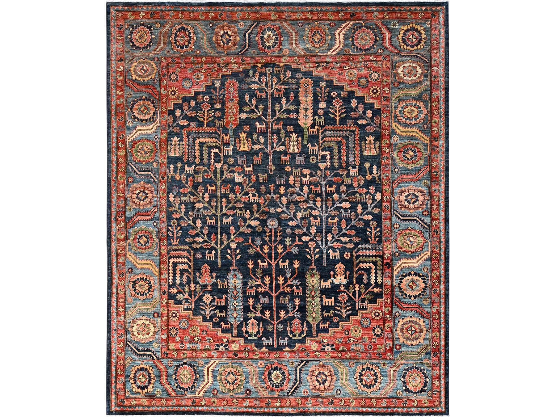 Blue 8'2" x 9'10" Tribal & Geometric Hand knotted Wool Rug - Sku: O01606