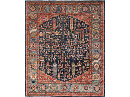 Blue 8'2" x 9'10" Tribal & Geometric Hand knotted Wool Rug - Sku: O01606