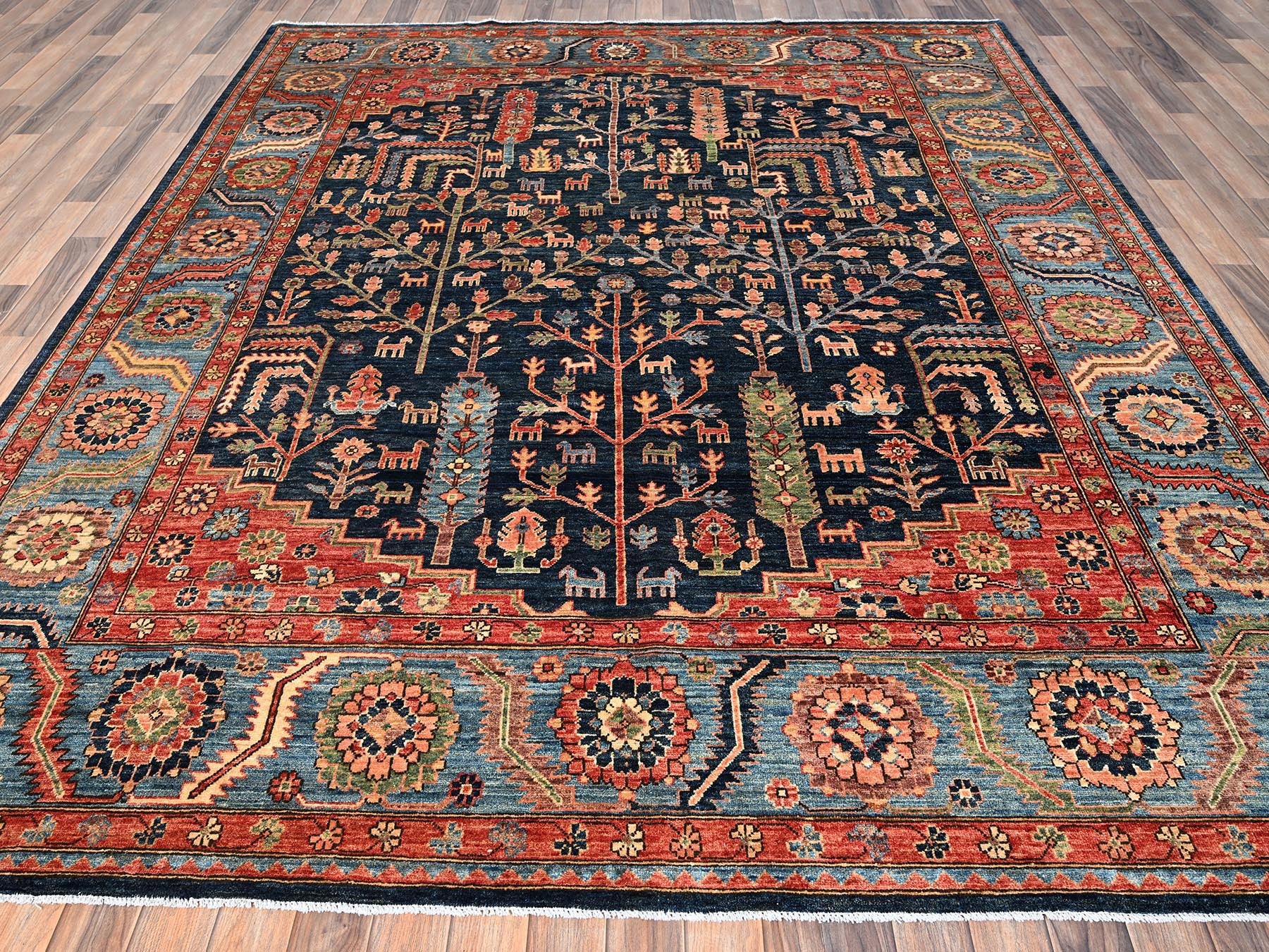 Blue 8'2" x 9'10" Tribal & Geometric Hand knotted Wool Rug - Sku: O01606