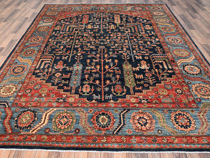 Blue 8'2" x 9'10" Tribal & Geometric Hand knotted Wool Rug - Sku: O01606