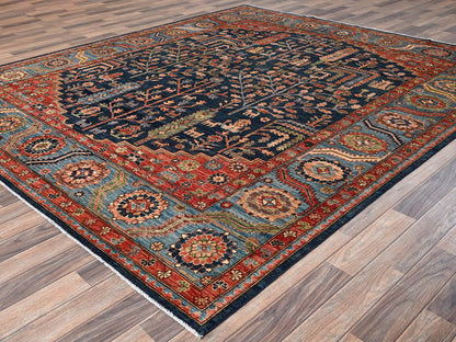 Blue 8'2" x 9'10" Tribal & Geometric Hand knotted Wool Rug - Sku: O01606
