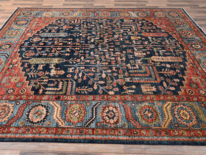 Blue 8'2" x 9'10" Tribal & Geometric Hand knotted Wool Rug - Sku: O01606