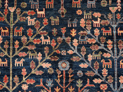 Blue 8'2" x 9'10" Tribal & Geometric Hand knotted Wool Rug - Sku: O01606