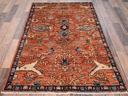 Tribal & Geometric hand-knotted wool rug in Orange & Navy Blue, 2'11" x 4'10" — SKU O01610 (view 2)