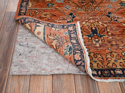 Tribal & Geometric hand-knotted wool rug in Orange & Navy Blue, 2'11" x 4'10" — SKU O01610 (view 3)