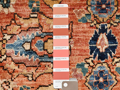 Tribal & Geometric hand-knotted wool rug in Orange & Navy Blue, 2'11" x 4'10" — SKU O01610 (view 4)