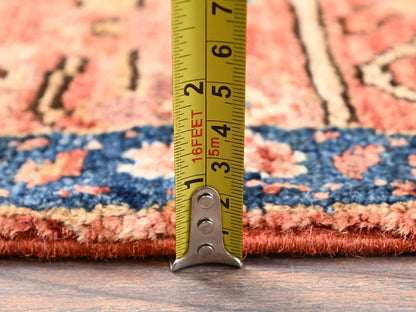 Tribal & Geometric hand-knotted wool rug in Orange & Navy Blue, 2'11" x 4'10" — SKU O01610 (view 6)