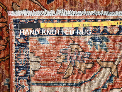 Tribal & Geometric hand-knotted wool rug in Orange & Navy Blue, 2'11" x 4'10" — SKU O01610 (view 7)