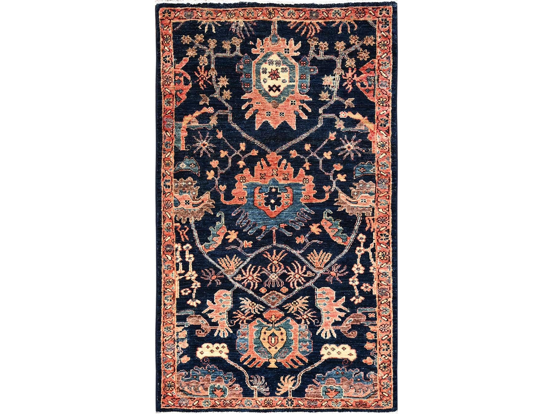 Blue 2'10" x 4'10" Tribal & Geometric Hand knotted Wool Rug - Sku: O01621