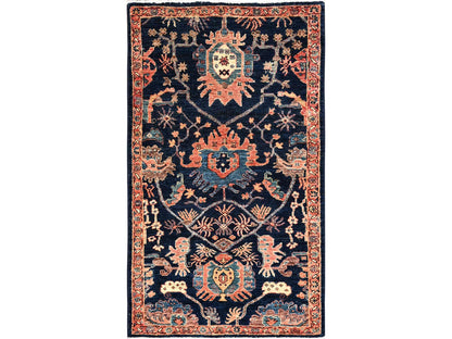 Blue 2'10" x 4'10" Tribal & Geometric Hand knotted Wool Rug - Sku: O01621