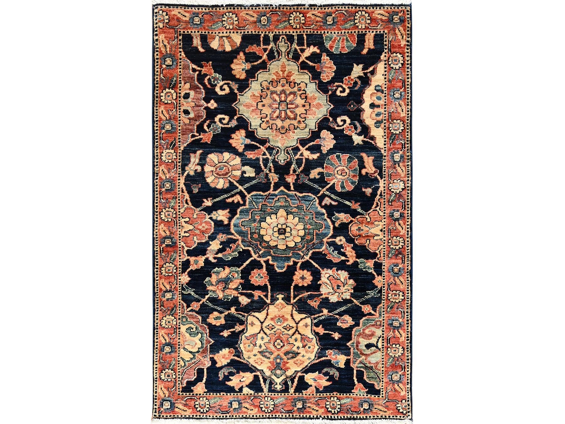 Blue 3'1" x 4'10" Tribal & Geometric Hand knotted Wool Rug - Sku: O01622