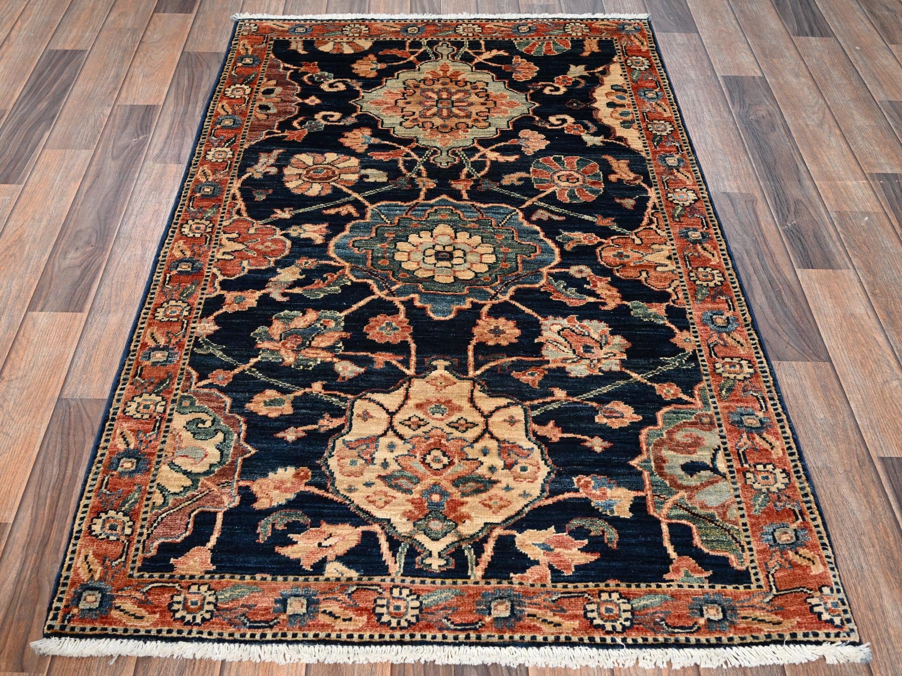 Blue 3'1" x 4'10" Tribal & Geometric Hand knotted Wool Rug - Sku: O01622