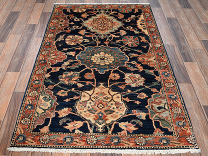 Blue 3'1" x 4'10" Tribal & Geometric Hand knotted Wool Rug - Sku: O01622