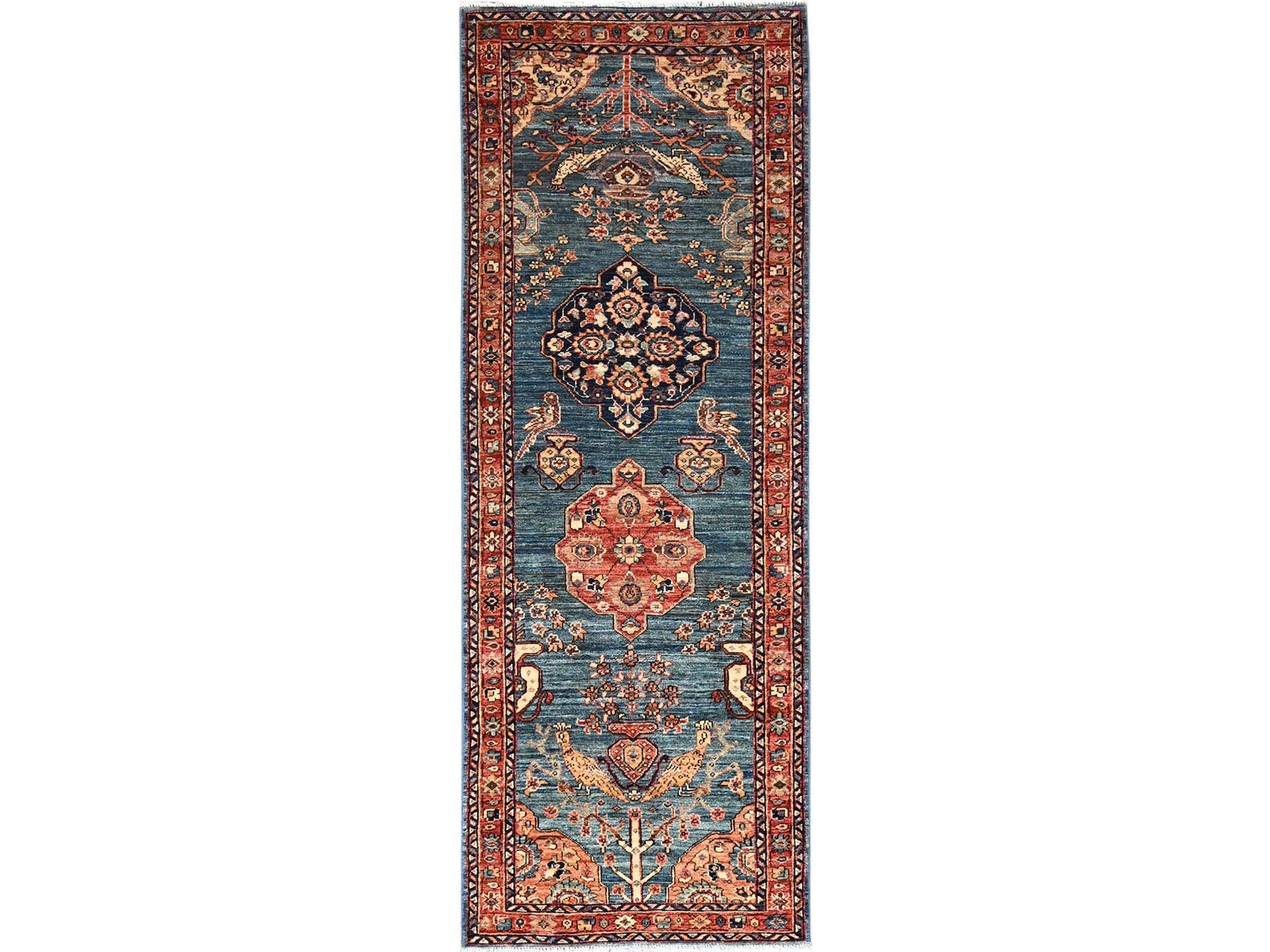 Blue 2'9" x 7'8" Tribal & Geometric Hand knotted Wool Rug - Sku: O01624
