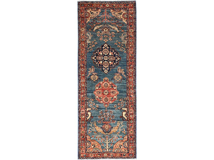 Blue 2'9" x 7'8" Tribal & Geometric Hand knotted Wool Rug - Sku: O01624