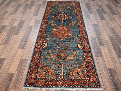 Blue 2'9" x 7'8" Tribal & Geometric Hand knotted Wool Rug - Sku: O01624