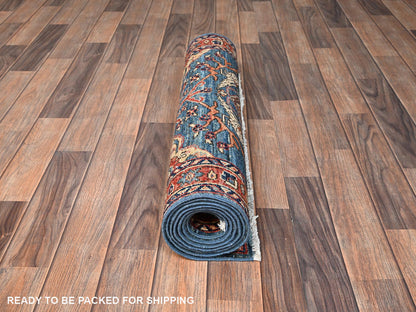 Blue 2'9" x 7'8" Tribal & Geometric Hand knotted Wool Rug - Sku: O01624