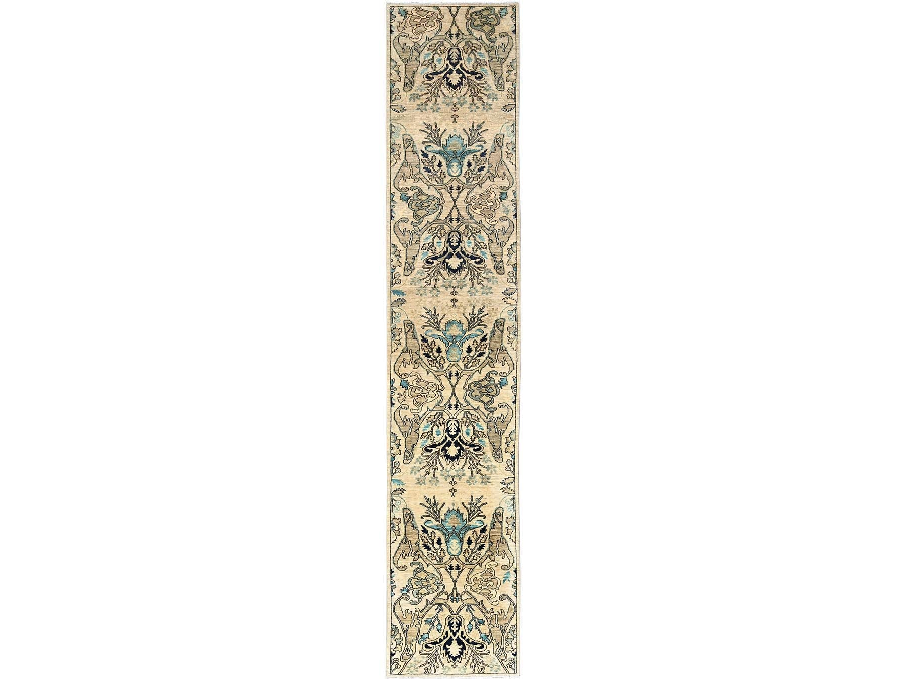 Ivory 2'7" x 13'10" Tribal & Geometric Hand knotted Wool Rug - Sku: O01625