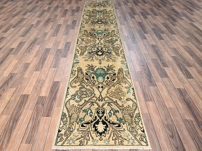 Ivory 2'7" x 13'10" Tribal & Geometric Hand knotted Wool Rug - Sku: O01625