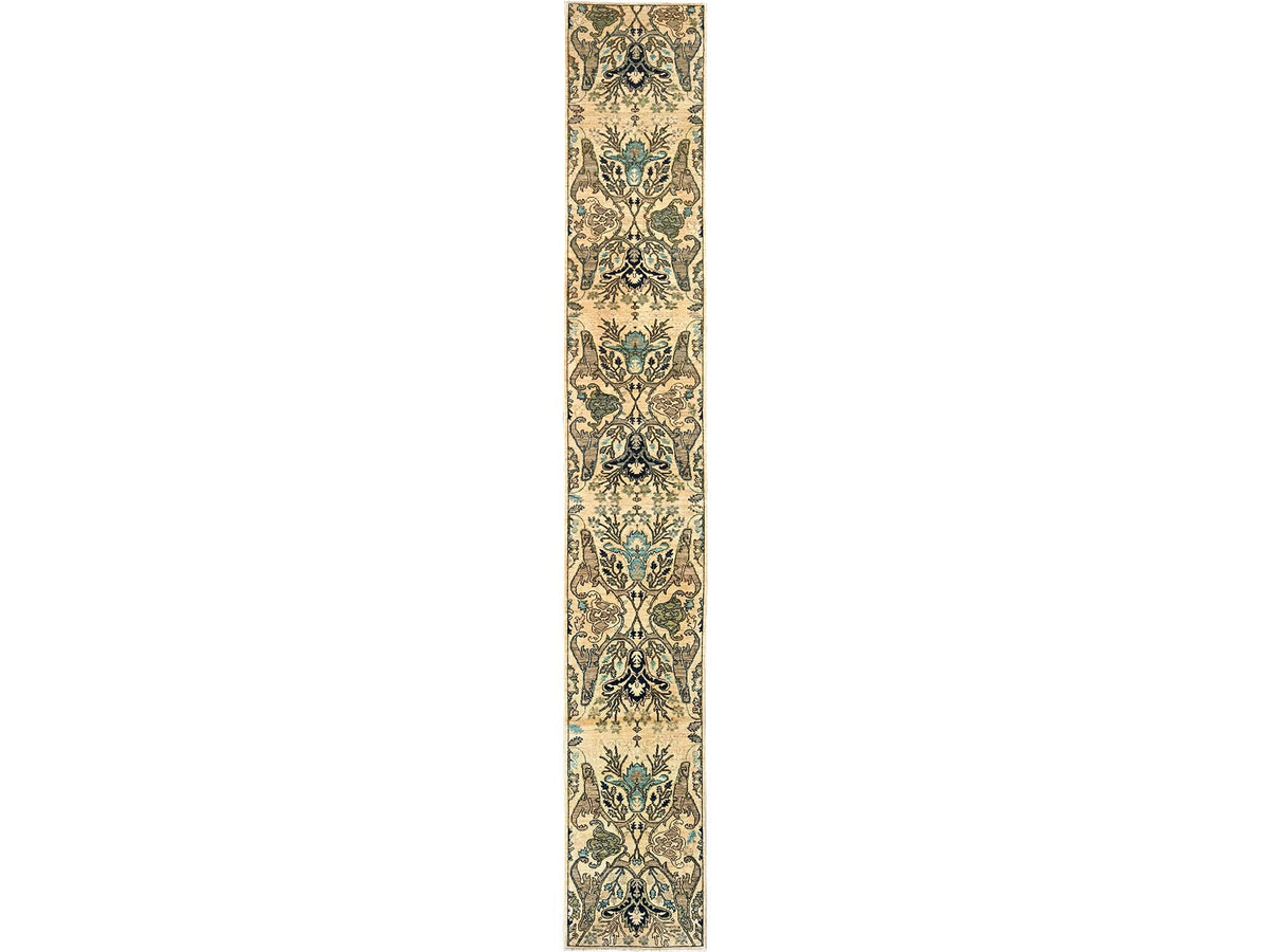 Tribal & Geometric hand-knotted wool runner in Ivory, 2'8" x 18'3" — SKU O01626