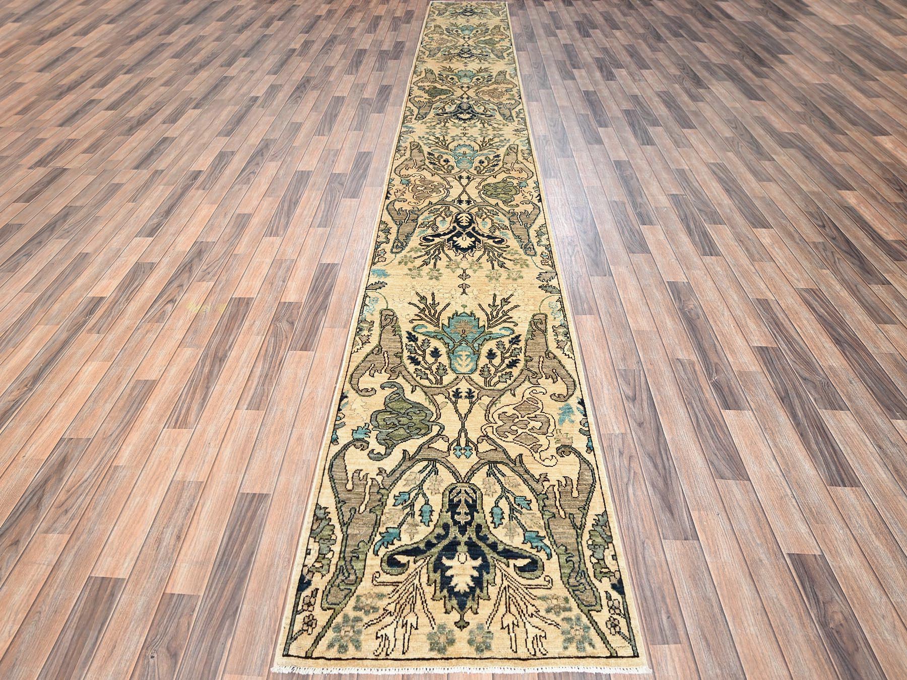 Tribal & Geometric hand-knotted wool runner in Ivory, 2'8" x 18'3" — SKU O01626 (view 2)