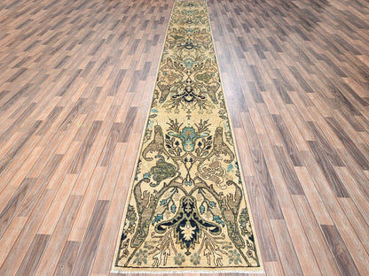 Tribal & Geometric hand-knotted wool runner in Ivory, 2'8" x 18'3" — SKU O01626 (view 2)