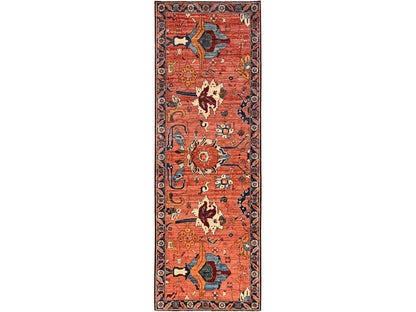 Heriz Tribal & Geometric hand-knotted wool runner in Orange & Navy Blue, 3'3" x 9'9" — SKU O01627