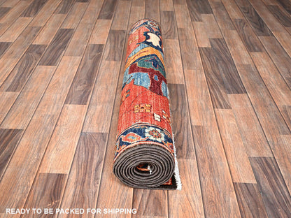 Orange 3'3" x 9'9" Tribal & Geometric Hand knotted Wool Rug - Sku: O01627