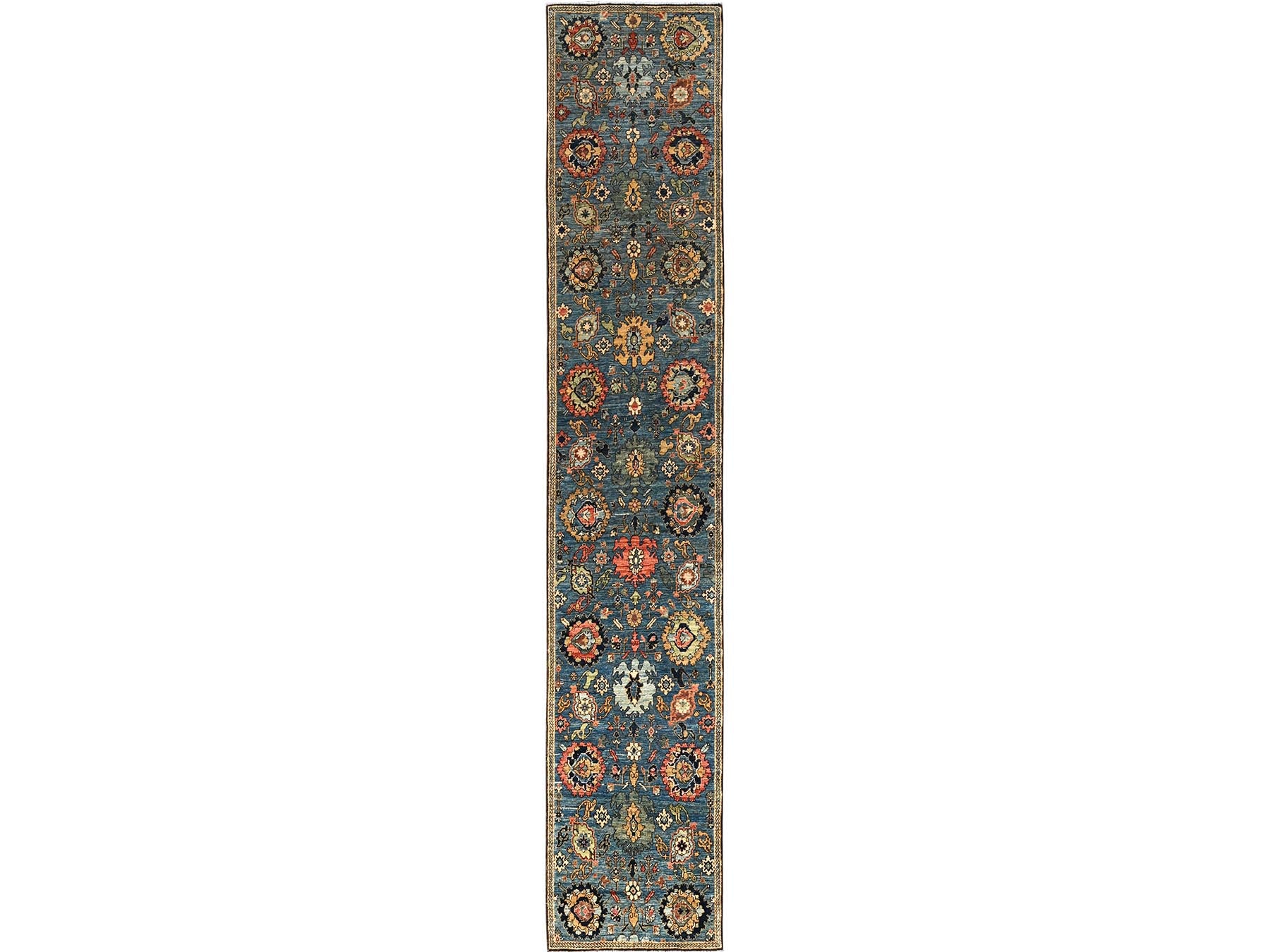 Blue 2'7" x 14'7" Tribal & Geometric Hand knotted Wool Rug - Sku: O01628