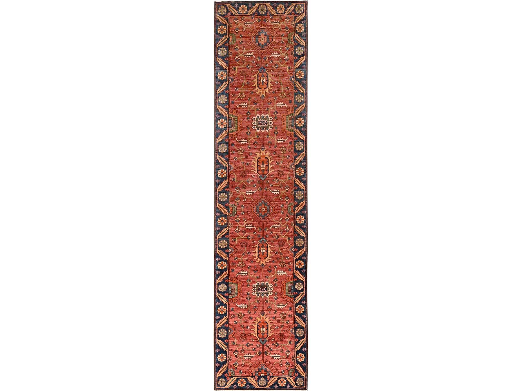 Heriz Tribal & Geometric hand-knotted wool runner in Orange & Navy Blue, 2'11" x 13'3" — SKU O01629