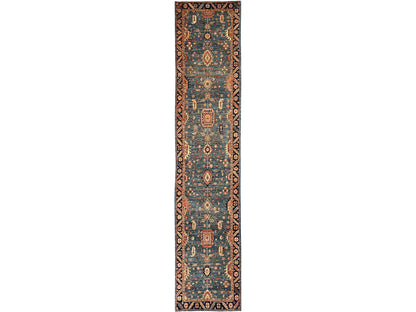 Blue 4'3" x 19'0" Tribal & Geometric Hand knotted Wool Rug - Sku: O01632