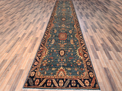 Blue 4'3" x 19'0" Tribal & Geometric Hand knotted Wool Rug - Sku: O01632