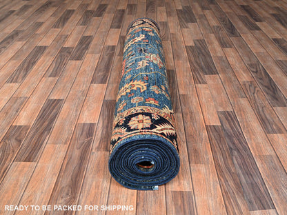 Blue 4'3" x 19'0" Tribal & Geometric Hand knotted Wool Rug - Sku: O01632