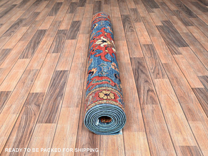 Blue 4'1" x 9'7" Tribal & Geometric Hand knotted Wool Rug - Sku: O01634