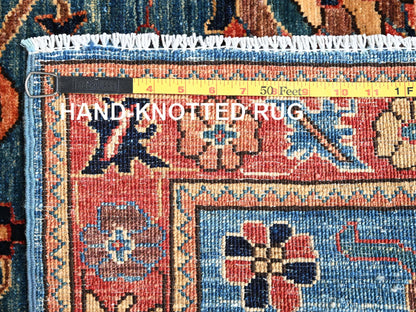 Blue 4'1" x 9'7" Tribal & Geometric Hand knotted Wool Rug - Sku: O01634